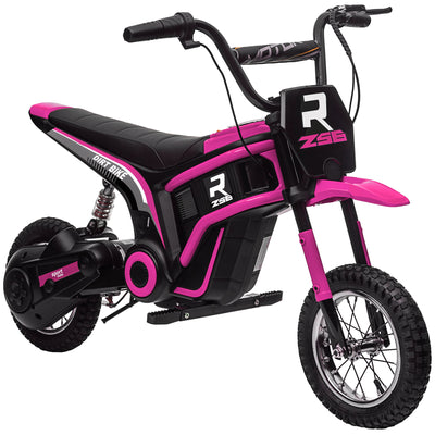 HOMCOM 24V Electric Motorbike with Twist Grip Throttle, Music, Horn, 12" Pneumatic Tyres, 16km/h Max Speed - Pink 