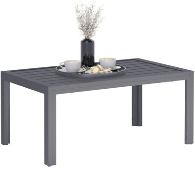 Outsunny Outdoor Side Table, Rectangular Patio Coffee Side Table with Steel Frame and Slat Tabletop for Garden, Balcony, Grey 