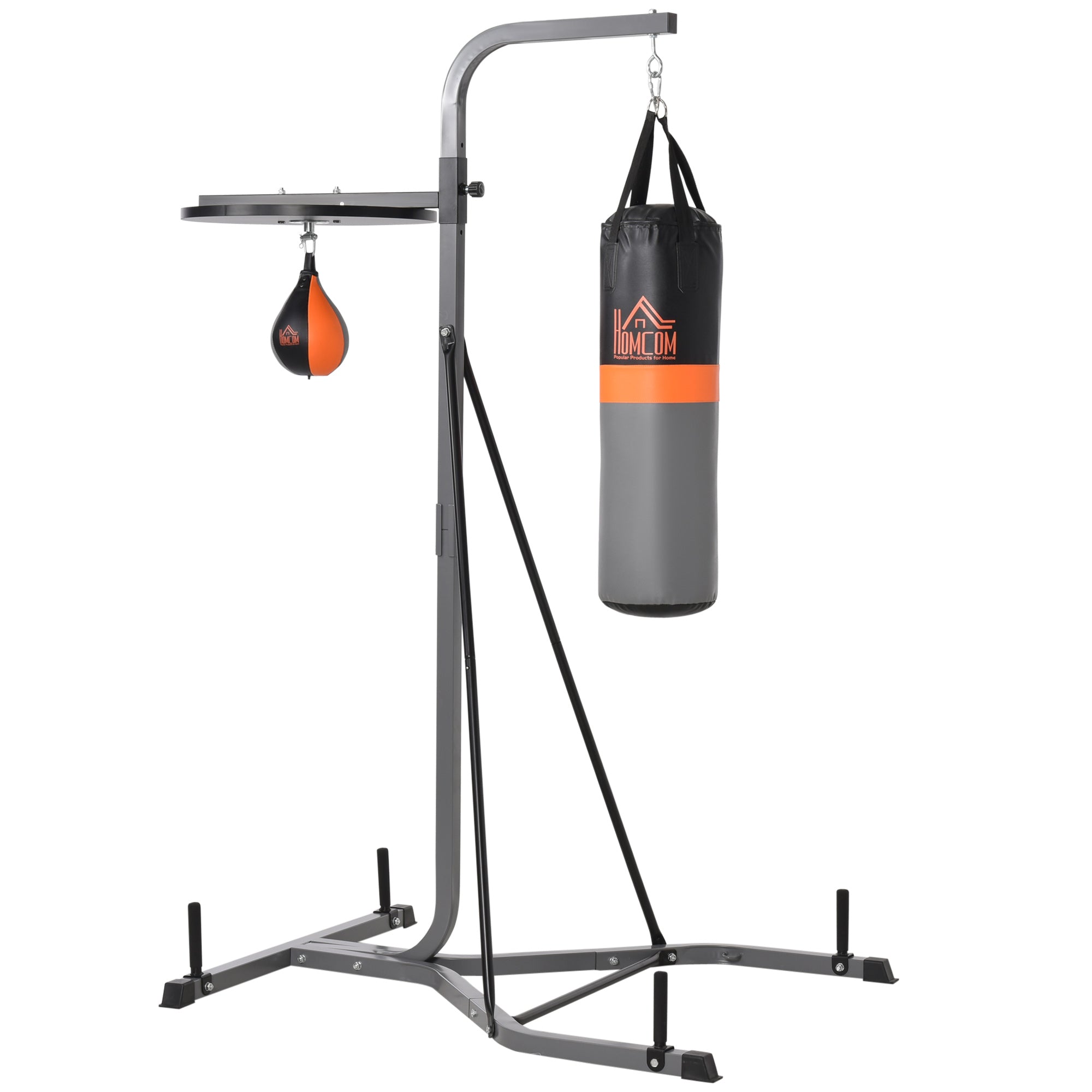 HOMCOM Freestanding Boxing Punch Bag & Speed Ball Station Hanging Frame Training Exercise Platform Home Gym Heavy Duty, Grey 