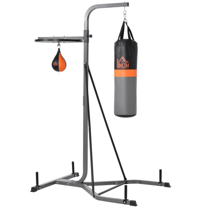 HOMCOM Freestanding Boxing Punch Bag & Speed Ball Station Hanging Frame Training Exercise Platform Home Gym Heavy Duty, Grey 