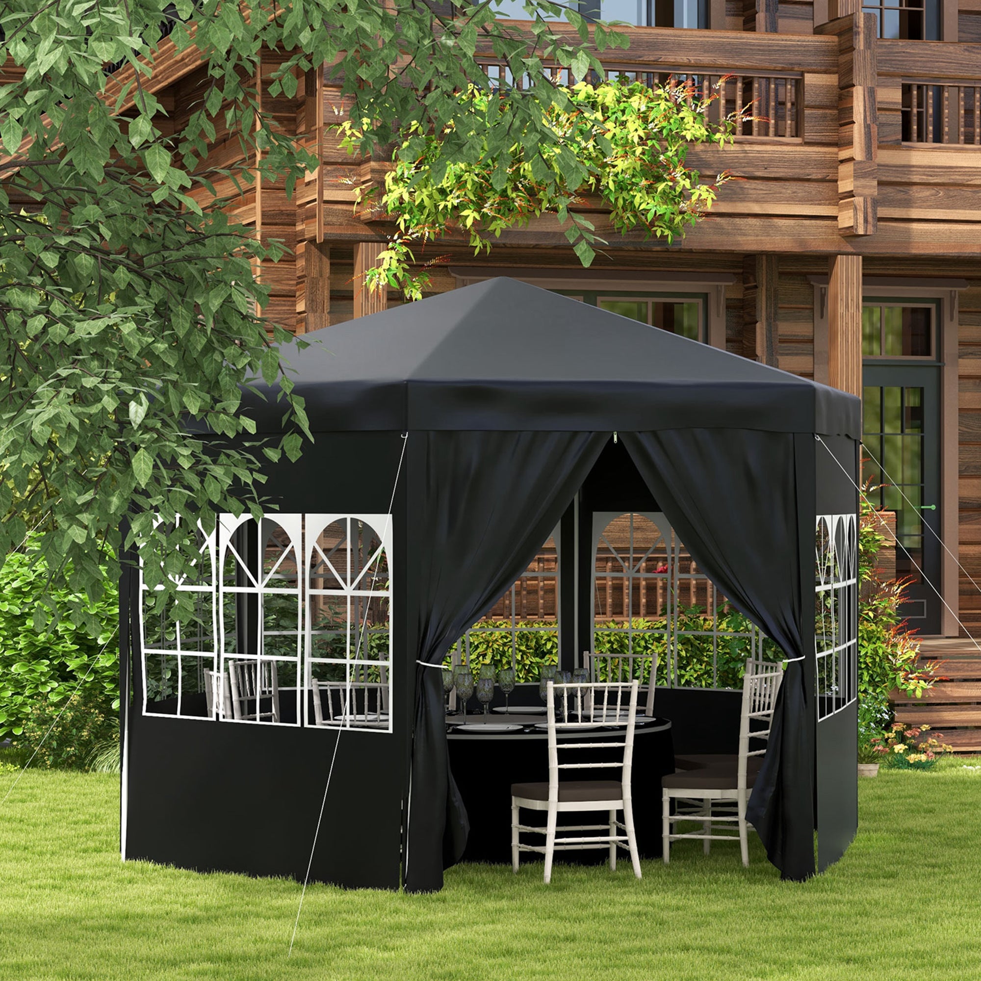 Outsunny 4 m Party Tent Wedding Gazebo Outdoor Waterproof PE Canopy Shade with 6 Removable Side Walls 