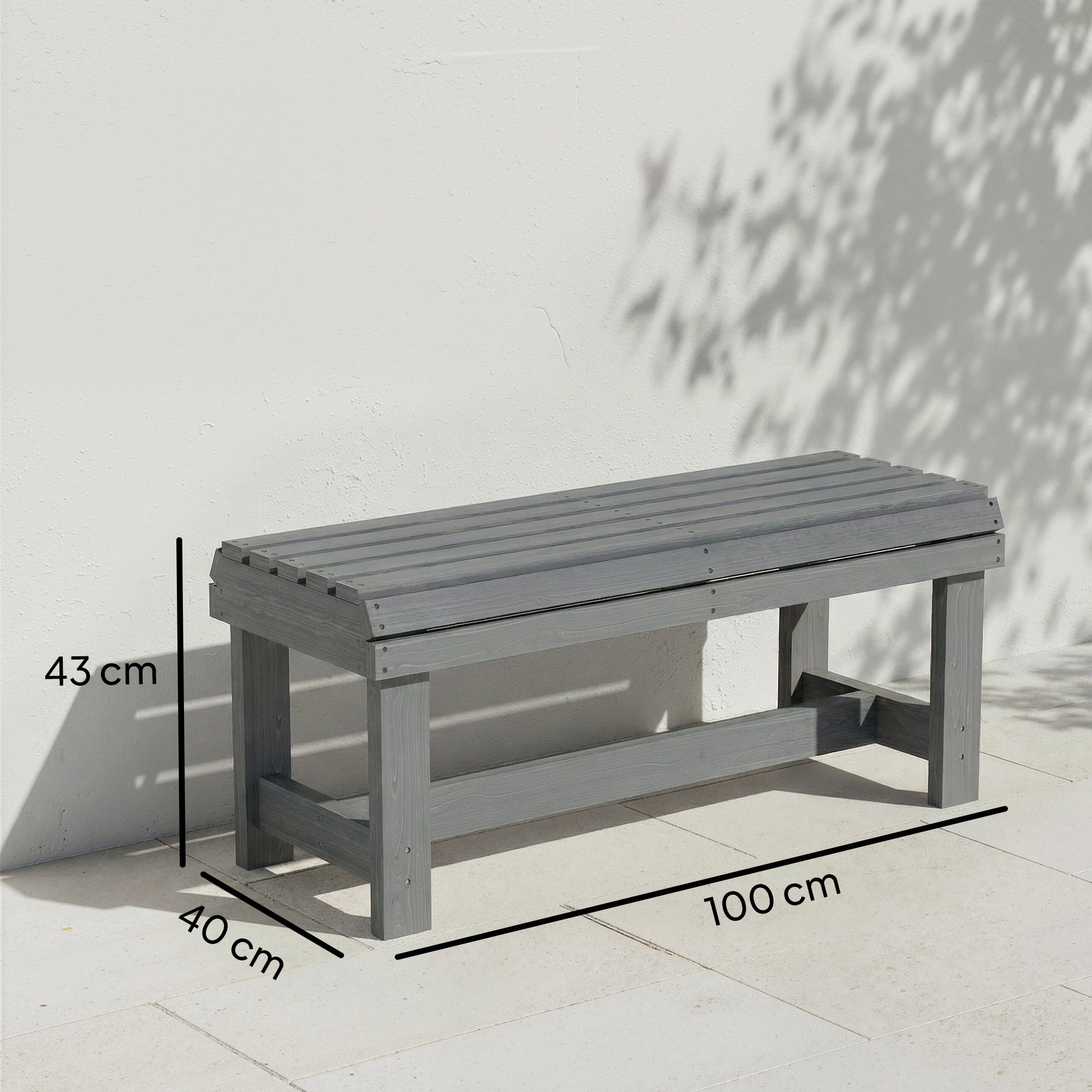 Outsunny Wooden Outdoor Bench, 2 Seater Garden Bench, Backless Patio Bench with Slatted Curved Seat, Grey Embossed Finish 