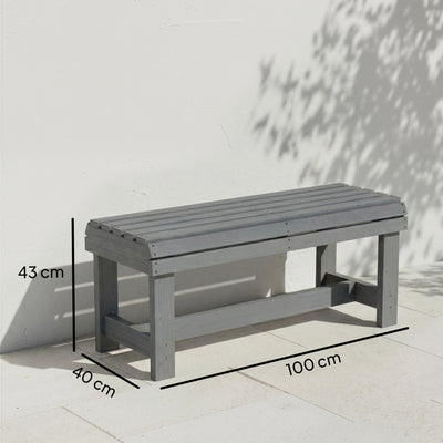 Outsunny Wooden Outdoor Bench, 2 Seater Garden Bench, Backless Patio Bench with Slatted Curved Seat, Grey Embossed Finish 
