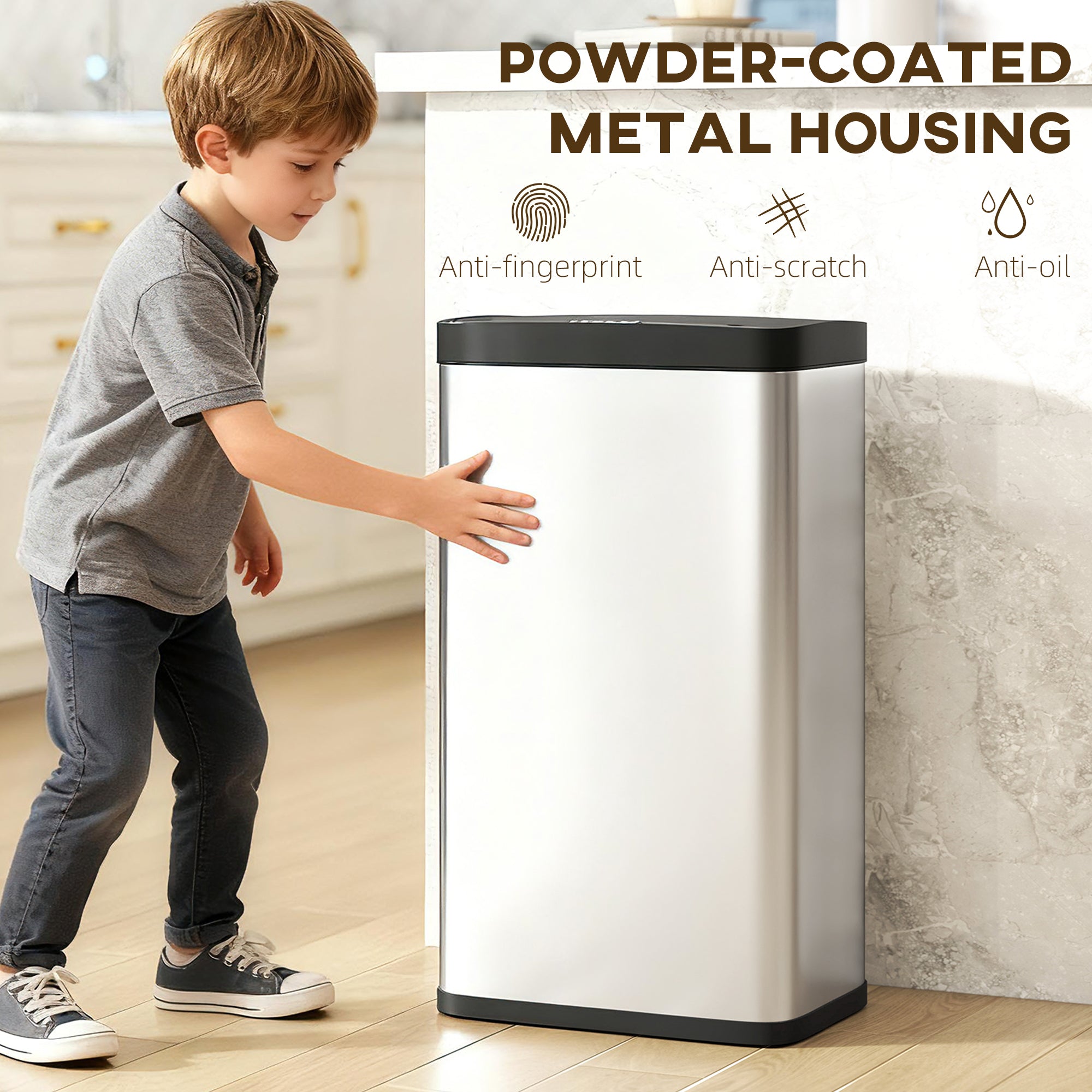 HOMCOM 45L Stainless Steel Sensor Bin - Silver Tone 