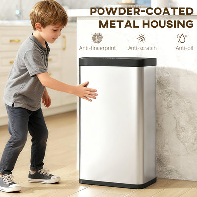 HOMCOM 45L Stainless Steel Sensor Bin - Silver Tone 
