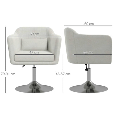 HOMCOM Modern Accent Chair with Swivel Base, Height Adjustable Arm Chair with Pillow for Living Room, Bedroom, Cream White 