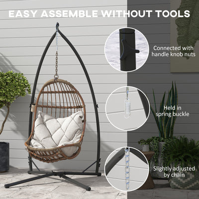 Outsunny Hammock Chair Stand Only, Hanging Chair Stand with X-Shape Base, Heavy Duty Steel Single Hammock Egg Swing Frame for Indoor Outdoor, 150 KG Load Capacity Black 