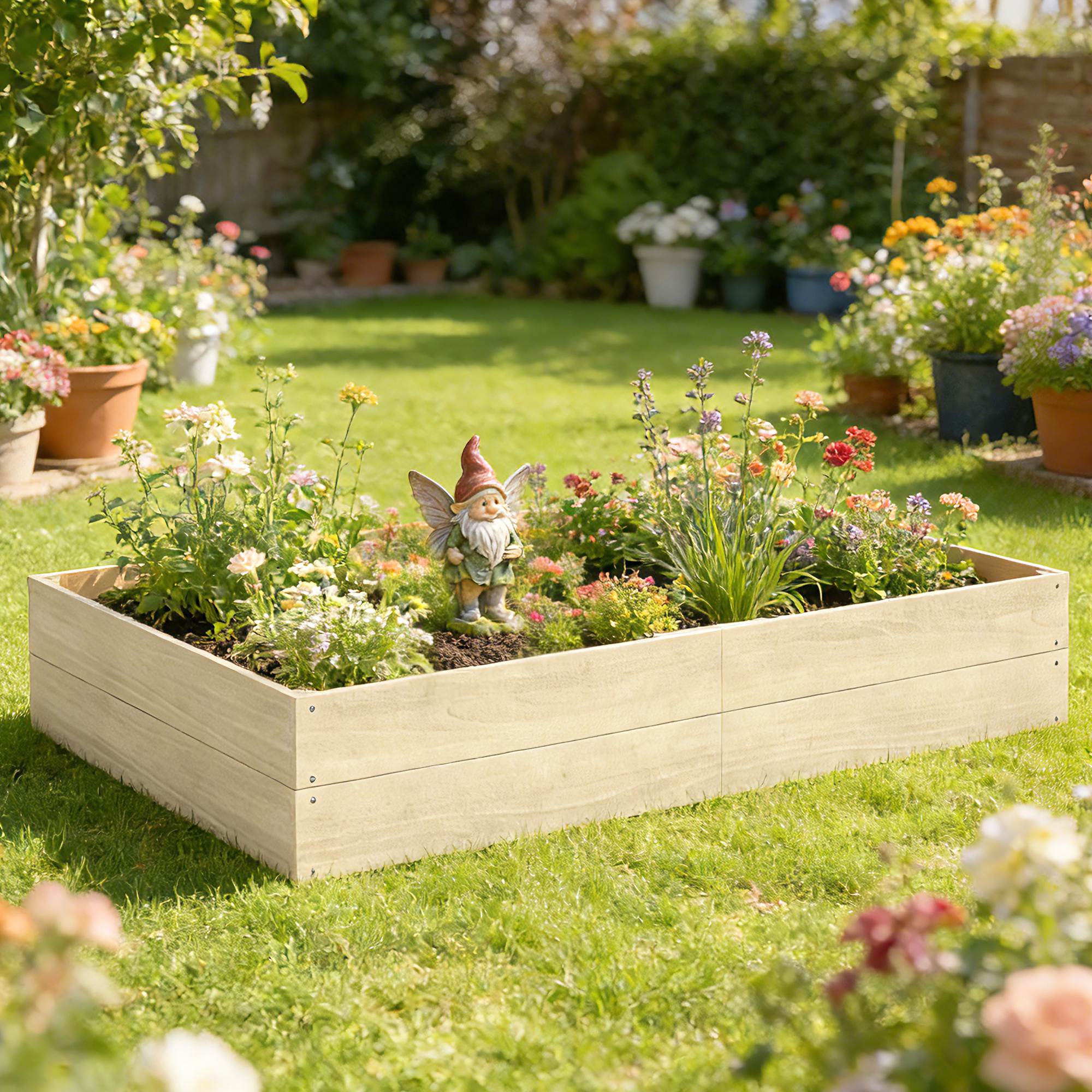 Outsunny Wooden Raised Bed for Garden, 620L Extra Large Raised Garden Bed with Open Bottom, Outdoor Elevated Planter Box 