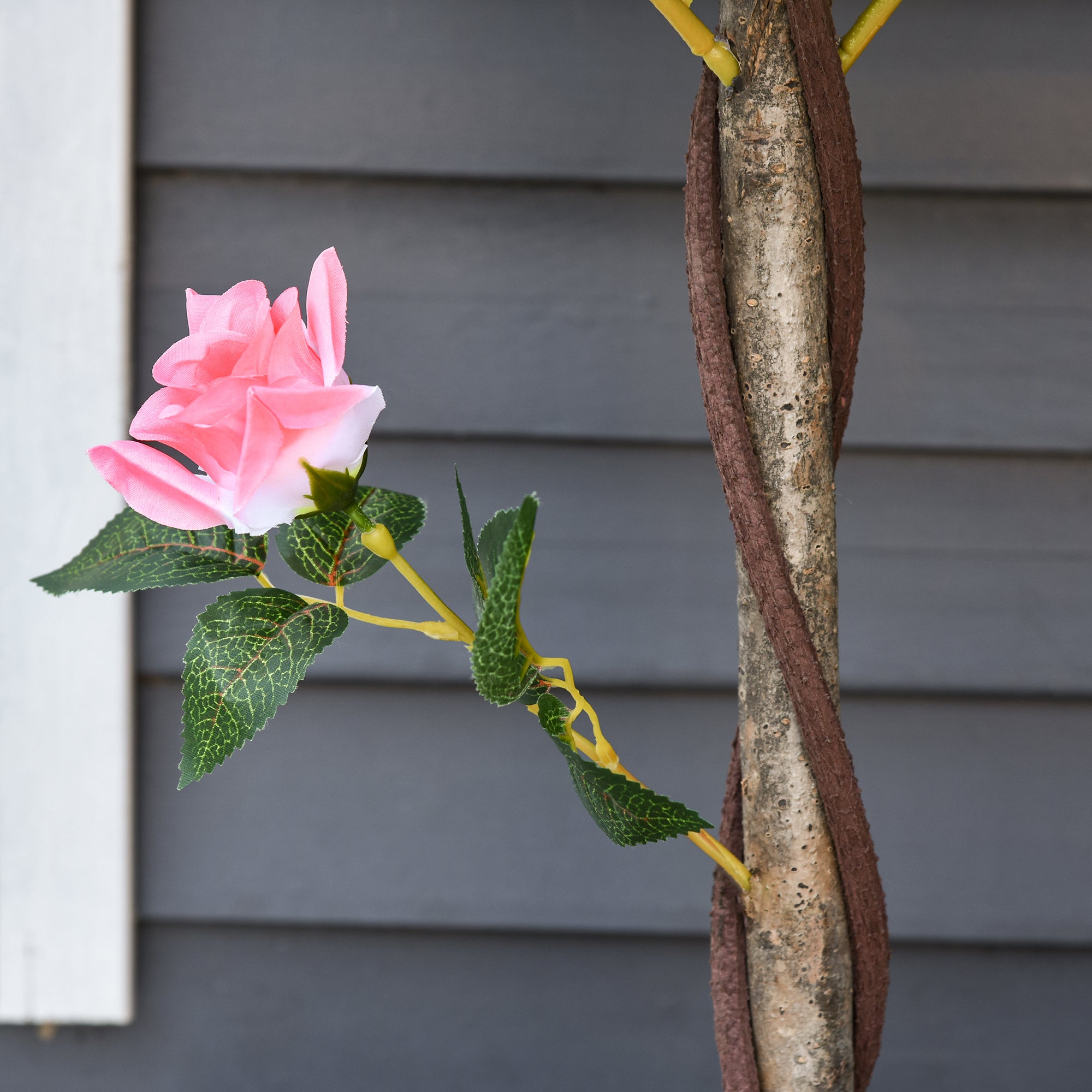 Outsunny Artificial Plants Pink Rose Floral in Pot, Fake Plants for Home Indoor Outdoor Decor, 90cm 