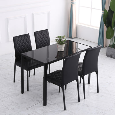 HOMCOM Modern Dining Chairs Upholstered Faux Leather Accent Chairs with Metal Legs for Kitchen, Set of 4, Black 