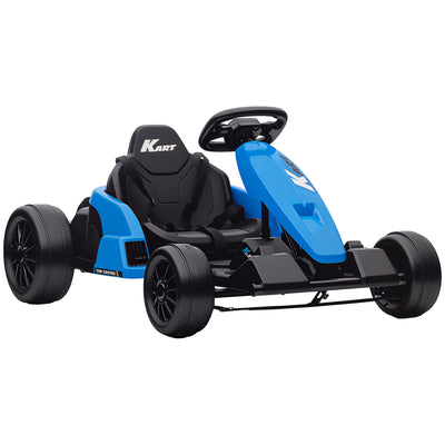 AIYAPLAY 24V Electric Go Kart, Drift Kart with Adjustable Seat, Slow Start, 5-Point Harness, Music, Horn, for 6-12 Years, Blue 