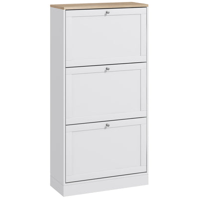 HOMCOM Modern Compact Three-Drawer Shoe Storage Cabinet - White 