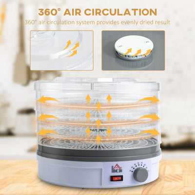 HOMCOM 5 Tier Food Dehydrator, 245W Food Dryer Machine with Adjustable Temperature Control for Drying Fruit, Meat, Vegetable, Jerky and Pet Treat, White 