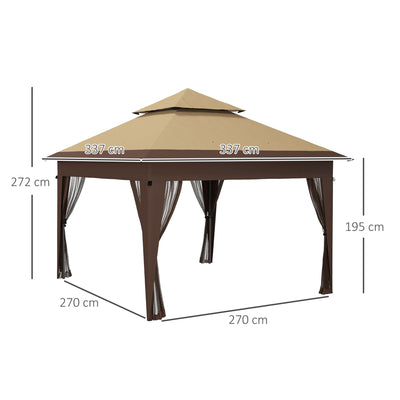 Outsunny 3 x 3(m) Pop Up Gazebo with Mosquito Netting, 1 Person Easy up Marquee Party Tent with 1-Button Push, Double Roof, Carry Bag, Sandbags, Height Adjustable Instant Shelter, Khaki 