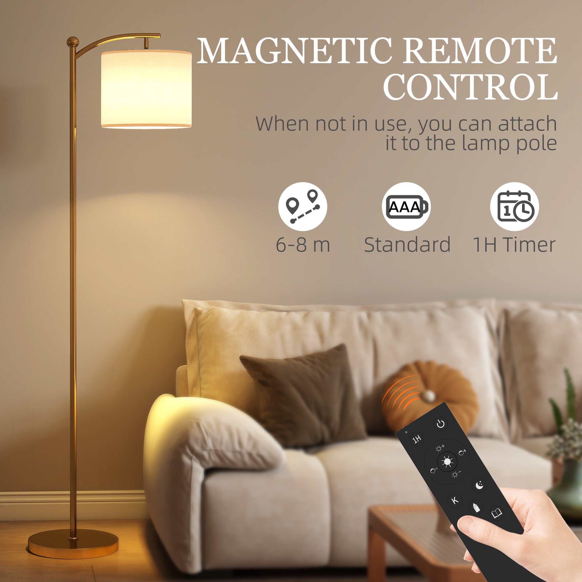 HOMCOM LED Floor Lamp with Remote Control - Gold Tone 