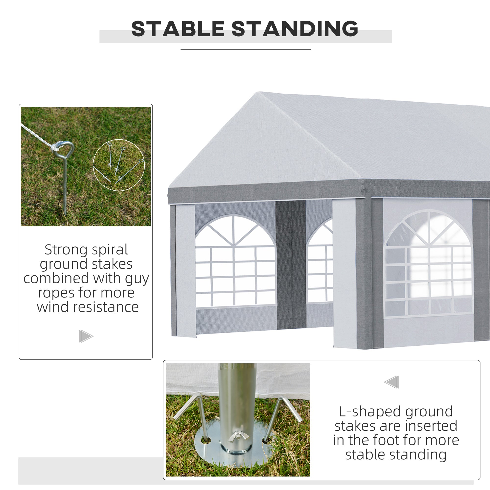 Outsunny 8 x 4m Galvanised Party Tent, Marquee Gazebo with Sides, Eight Windows and Double Doors, for Parties, Wedding and Events 