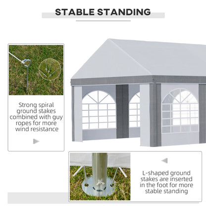 Outsunny 8 x 4m Galvanised Party Tent, Marquee Gazebo with Sides, Eight Windows and Double Doors, for Parties, Wedding and Events 