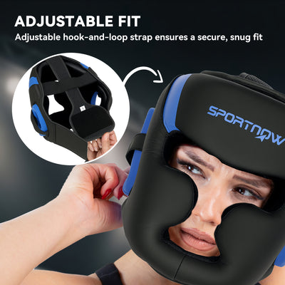 SPORTNOW Boxing Headguard, Boxing Headgear Helmet with Adjustable Strap for Full Face Protection for Kickboxing Sparring Martial Arts Karate Taekwondo, Blue 