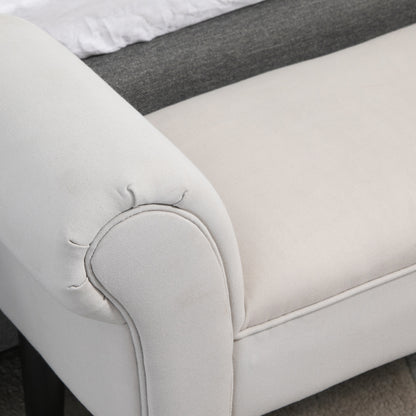 HOMCOM Small-sized Bed End Side Chaise Lounge Sofa Window Seat Arm Bench Wooden Leg Fabric Cover (Grey) 