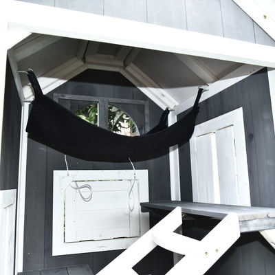 PawHut Wooden Cat House, Weatherproof Pet Shelter, Outdoor Cat Condos Cave, 2 Floor Furniture, Grey and White 