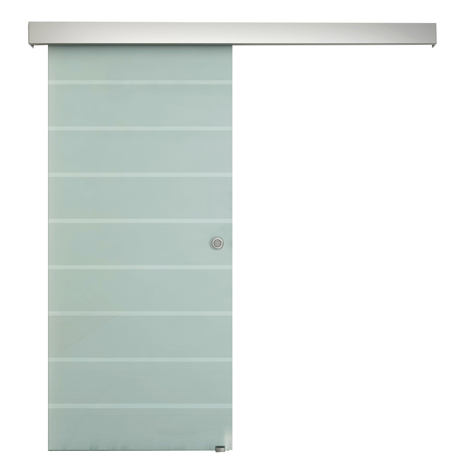 HOMCOM 90cm Sliding Glass Door Set Include Hardware Track Kit, Frosted Tempered Glass with Stripe Pattern, Round Handle 