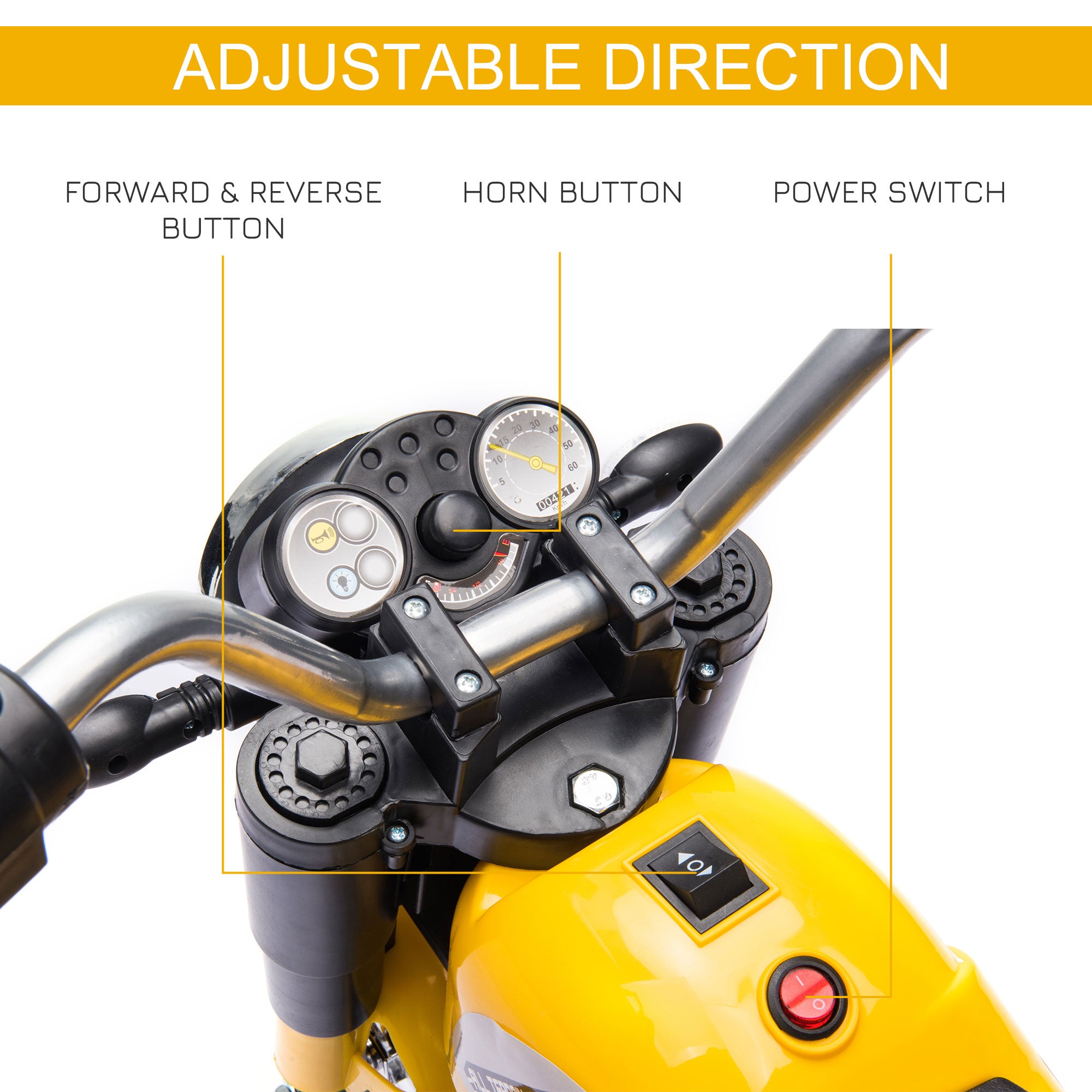 HOMCOM 6V Kids Electric Motorbike 3 Wheels Ride On Toy with Horn Headlights Realistic Sounds for Girl Boy 18 - 36 Months Yellow 