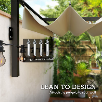 Outsunny 2 x 3(m) Lean To Steel Pergola, with Moving Fabric Canopy - Khaki 