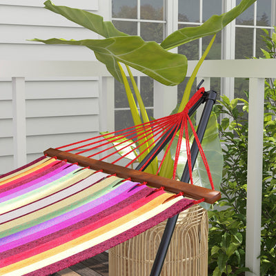 Outsunny Foldable Hammock Stand, Portable Hammock with Metal Frame, 2 in 1 Hammock Net Stand, Hammock Chair Stand with Carry Bag, Load Capacity 120kg, for Patio, Garden, Yard, Black 