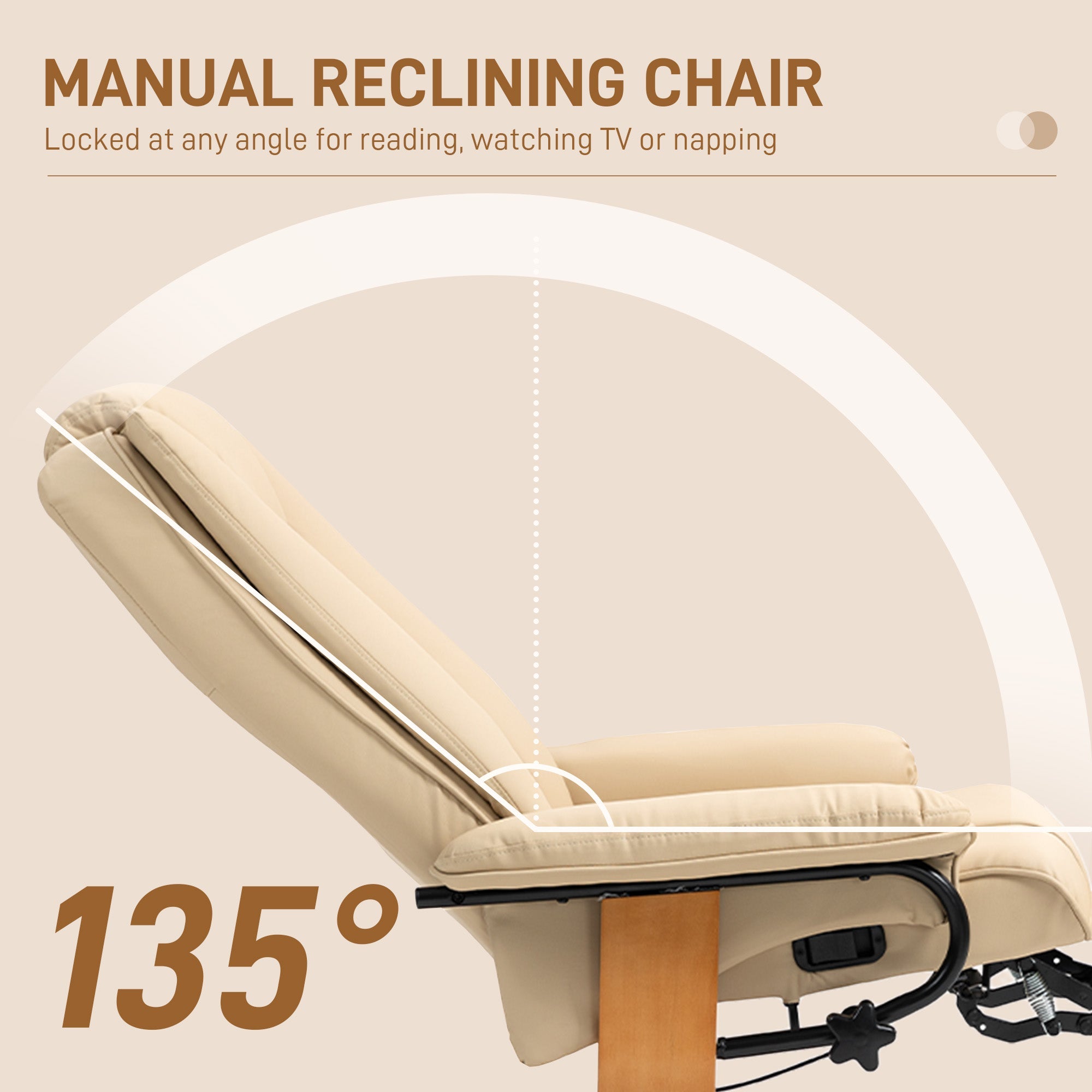 HOMCOM Faux Leather Recliner Chair - Beige 