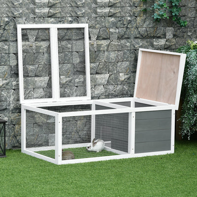 PawHut Rabbit Hutch Guinea Pig Hutch Wooden Small Animal Cage Rabbit Run Duck House with Openable Roof for Indoor Outdoor 115 x 66 x 47.5 cm 