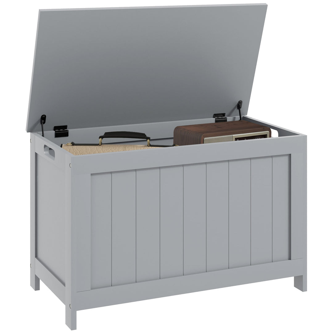 HOMCOM Storage Chest, Modern Storage Trunk with 2 Safety Hinges and Cut-out Handles, Wooden Toy Box for Living Room, Entryway, 76 x 40 x 48 cm, Grey 
