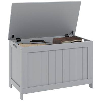 HOMCOM Storage Chest, Modern Storage Trunk with 2 Safety Hinges and Cut-out Handles, Wooden Toy Box for Living Room, Entryway, 76 x 40 x 48 cm, Grey 