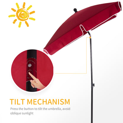 Outsunny Garden Parasol Umbrella, Outdoor Market Table Umbrella with Ruffles & Aluminium Pole, Rectangular Tilting Parasol Sun Shade Canopy, 2 x 1.3m, Red 