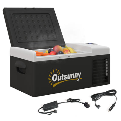 Outsunny 16L Portable Car Fridge, -20\'e2\'84\'83 to 10\'e2\'84\'83 Adjustable Temperature - Black/Grey 