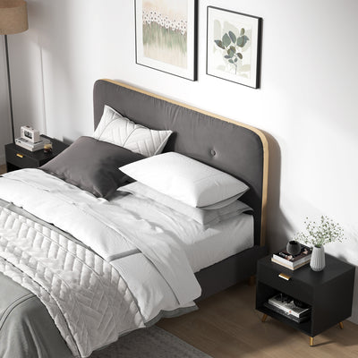 HOMCOM Elegant Bedside Table Set of 2, with Drawer and Shelf - Black/Gold Tone 