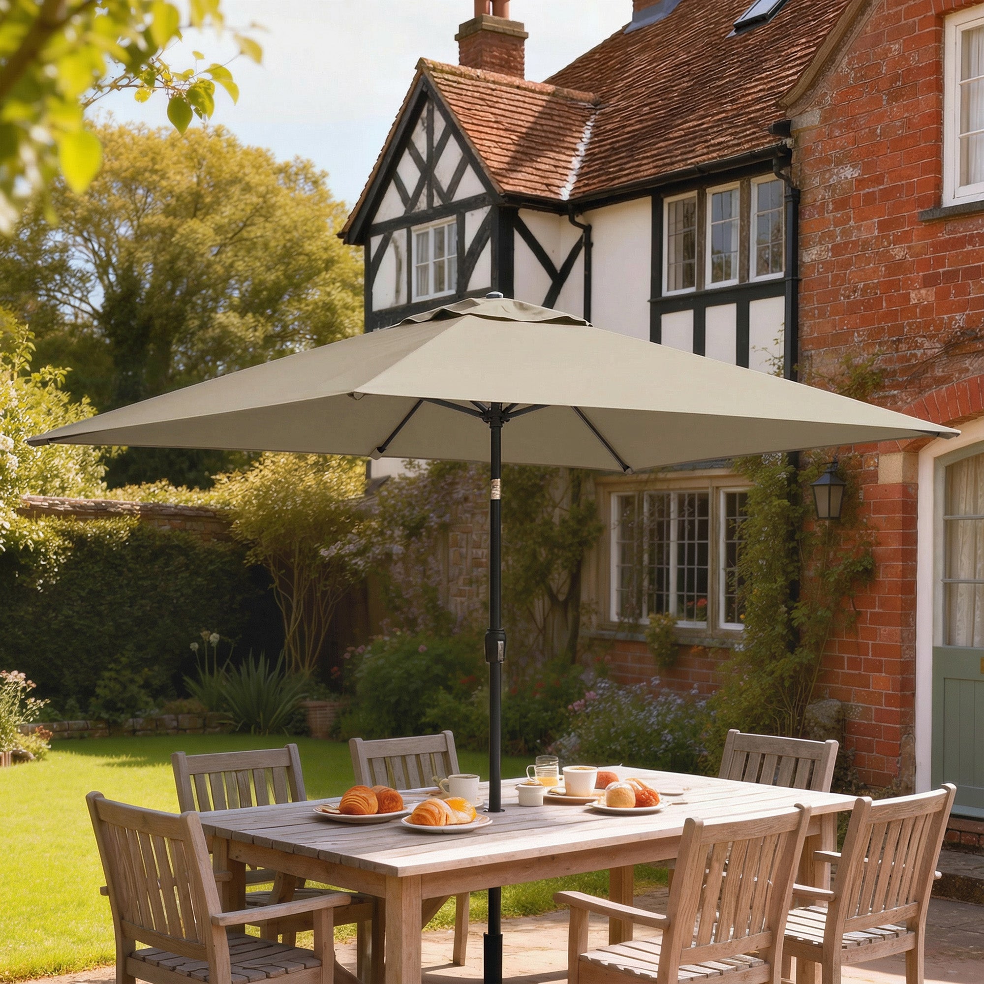 Outsunny Garden Parasol, Parasol Umbrella with Crank Handle, Tilt Function, Polyester Canopy, Khaki 