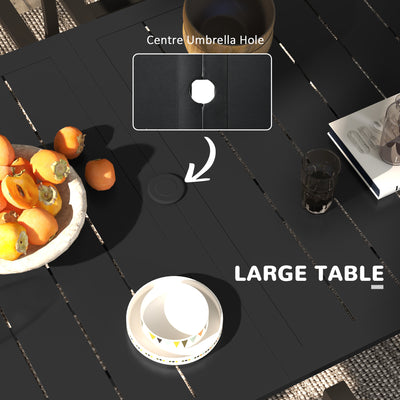 Outsunny 7 Pieces Garden Table and Chairs 6 Seater Outdoor Table and Chairs with Umbrella Hole, for Poolside, Garden, Black 