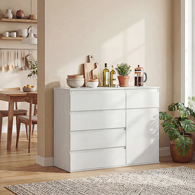 HOMCOM Modern Chest Of Drawers, 5 Drawer Dresser with Adjustable Shelf, Soft-Close Door, White 