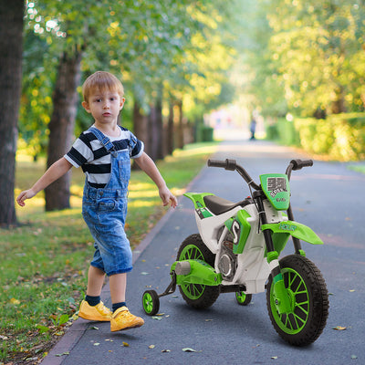 HOMCOM 12V Kids Electric Motorcycle Ride-On, with Training Wheels, for Ages 3-6 Years - Green 