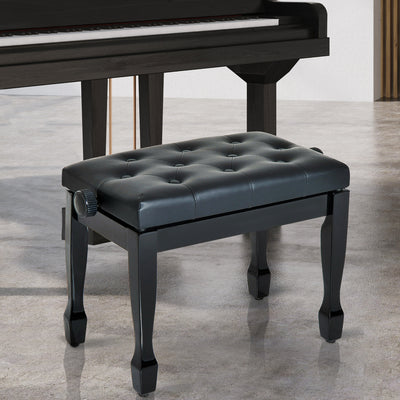 HOMCOM PU Leather Upholstered Piano Stool, Height Adjustable Makeup Stool Bench Dressing Table Seat, White 