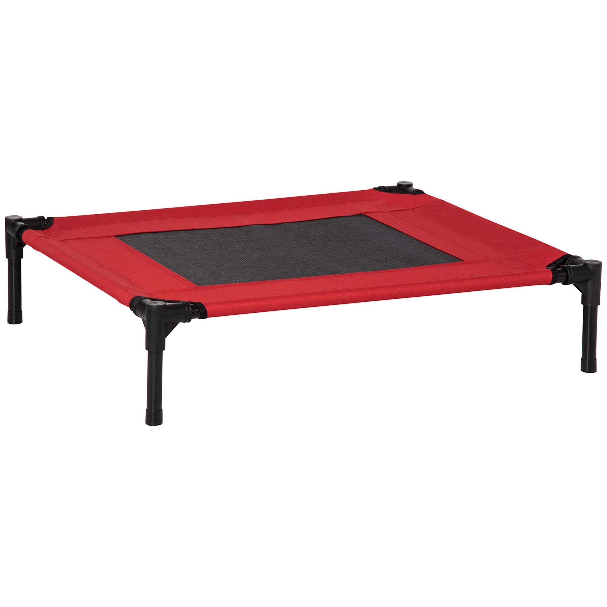 PawHut Raised Dog Bed Cat Elevated Lifted Portable Camping w/ Metal Frame Black and Red (Medium) 