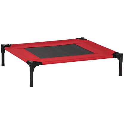 PawHut Raised Dog Bed Cat Elevated Lifted Portable Camping w/ Metal Frame Black and Red (Medium) 