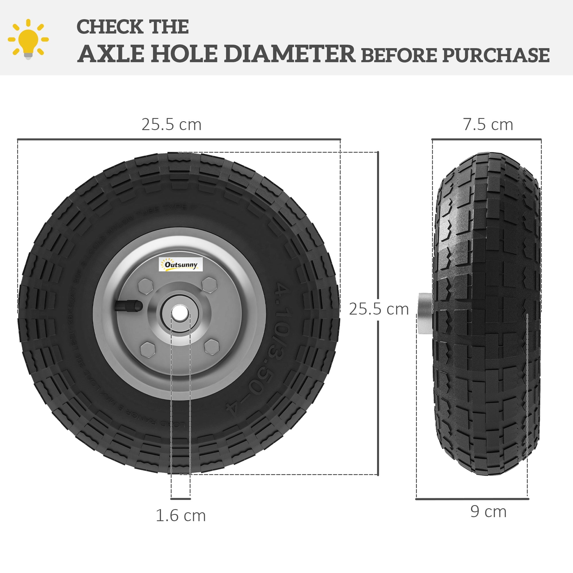 Outsunny Set of 4 Pneumatic Wheels, 10" Wheelbarrow Wheels Replacement for Barn Carts, Hose Carts, Garden Carts, Sack Trucks, Black 