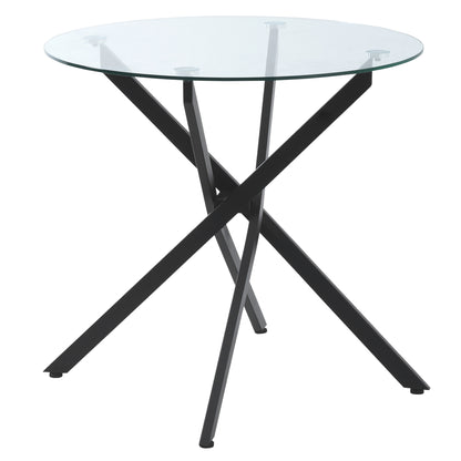 HOMCOM Dining Table with Clear Tempered Glass Top, Round Table with Metal Legs, Modern Kitchen Table for Dining Room Living Room, Black 