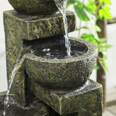 Outsunny Garden Water Feature Waterfall Fountain with 4-Tier Stone Look Bowls, Adjustable Flow, Black and Yellow 