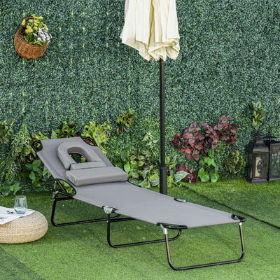 Outsunny Folding Sun Lounger Reclining Chair w/ Pillow Reading Hole Garden Beach 