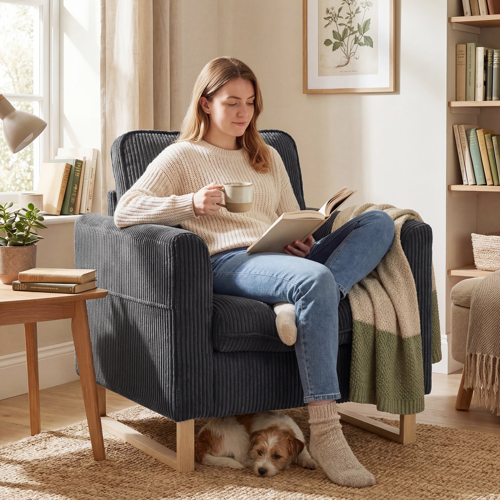 HOMCOM Accent Chair with Pocket Spring, Modern Industrial Armchair with Metal Legs for Livingroom Dark Grey 