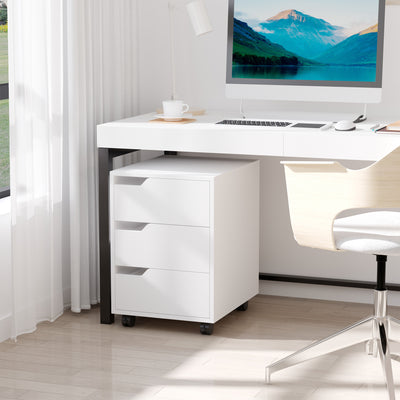 HOMCOM 3 Drawer Mobile File Cabinet, Vertical Filing Cabinet with Wheels for Home Office, White 