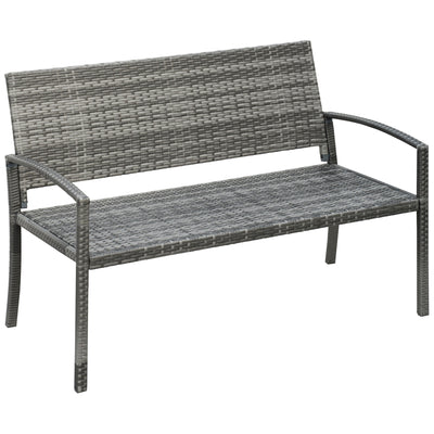 Outsunny 2 Seater Poly Rattan Garden Bench, All Weather Wicker Garden Loveseat, Outdoor Seating Bench with 240 Load Capacity, Backrest and Armrests for Patio, Terrace, Balcony, Grey 