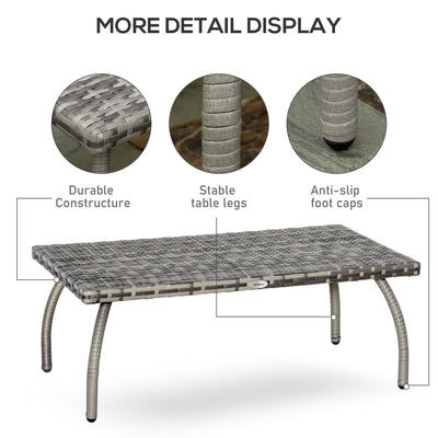 Outsunny PE Wicker Rattan Garden Coffee Table - Mixed Grey 